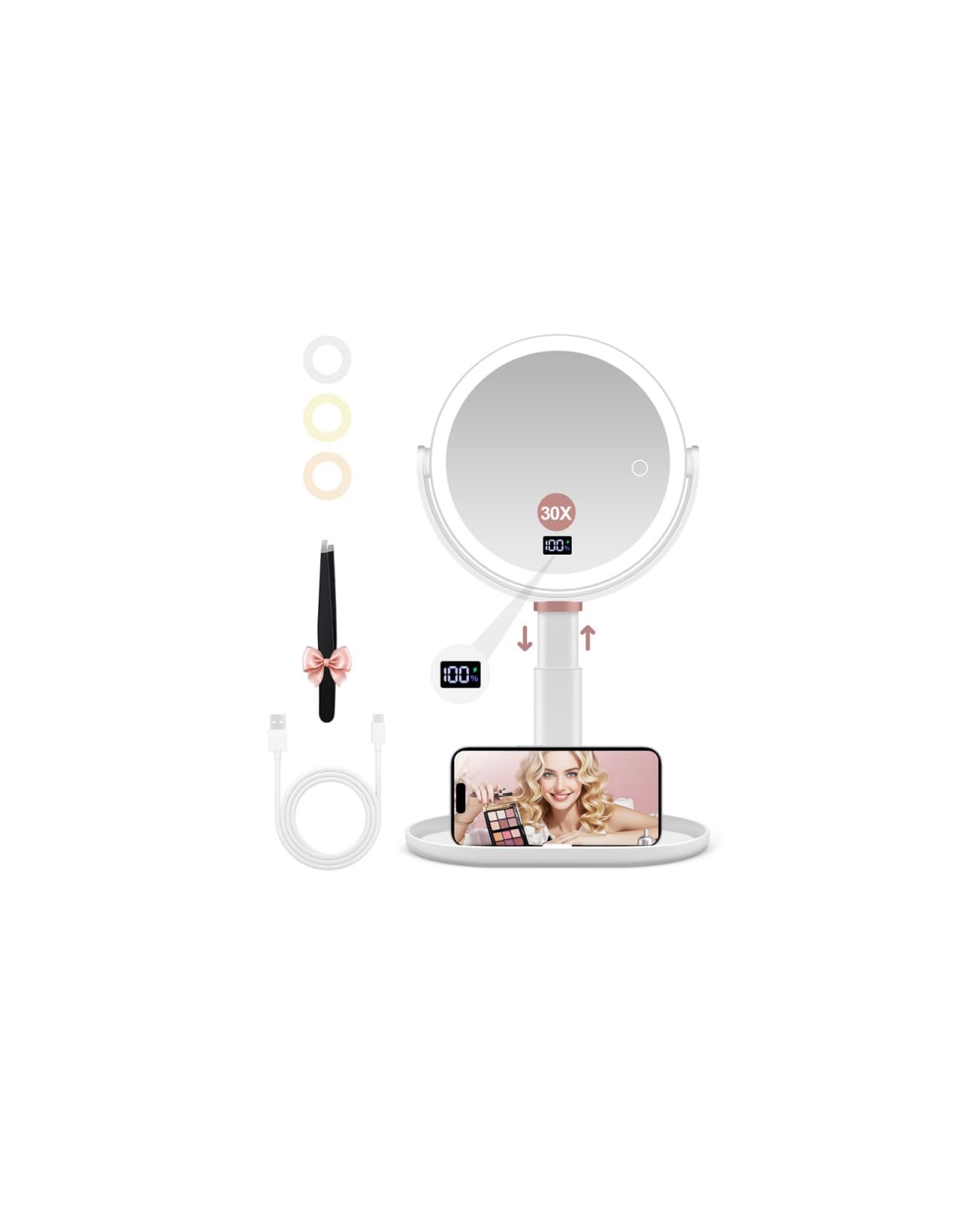 GOMIPURU dual-side makeup mirror 30x/1x for precise detailing.