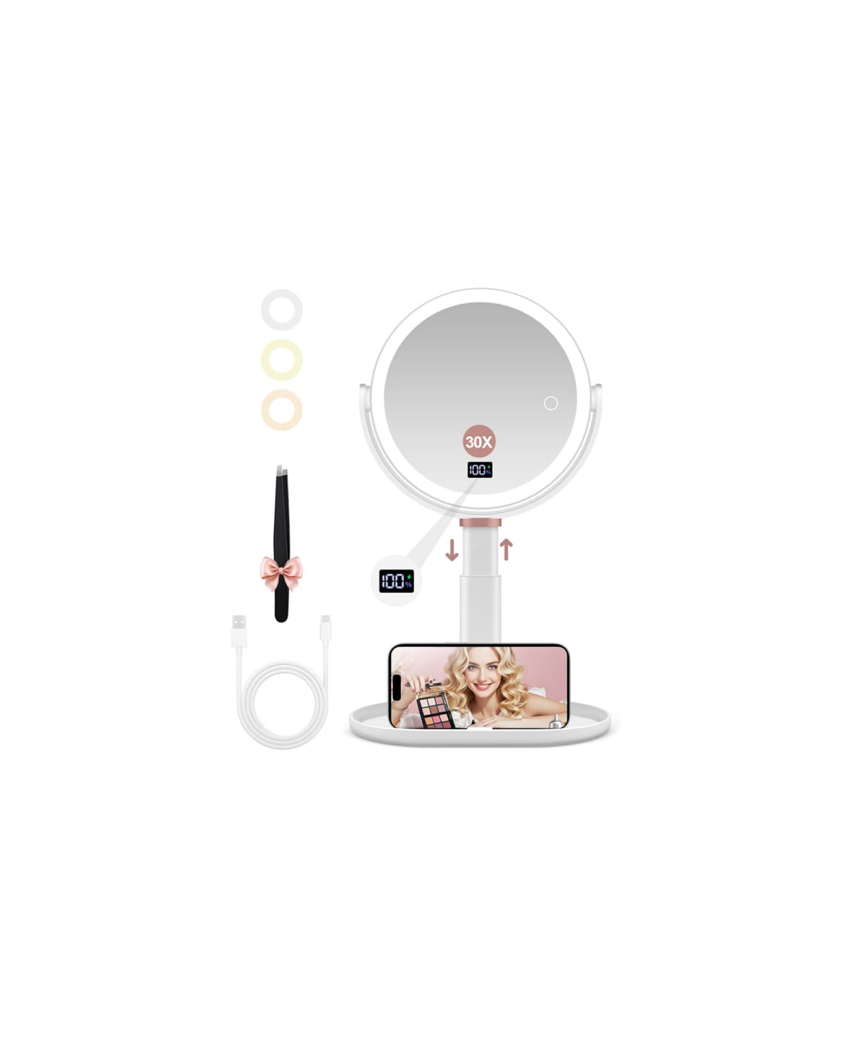 GOMIPURU dual-side makeup mirror 30x/1x for precise detailing.