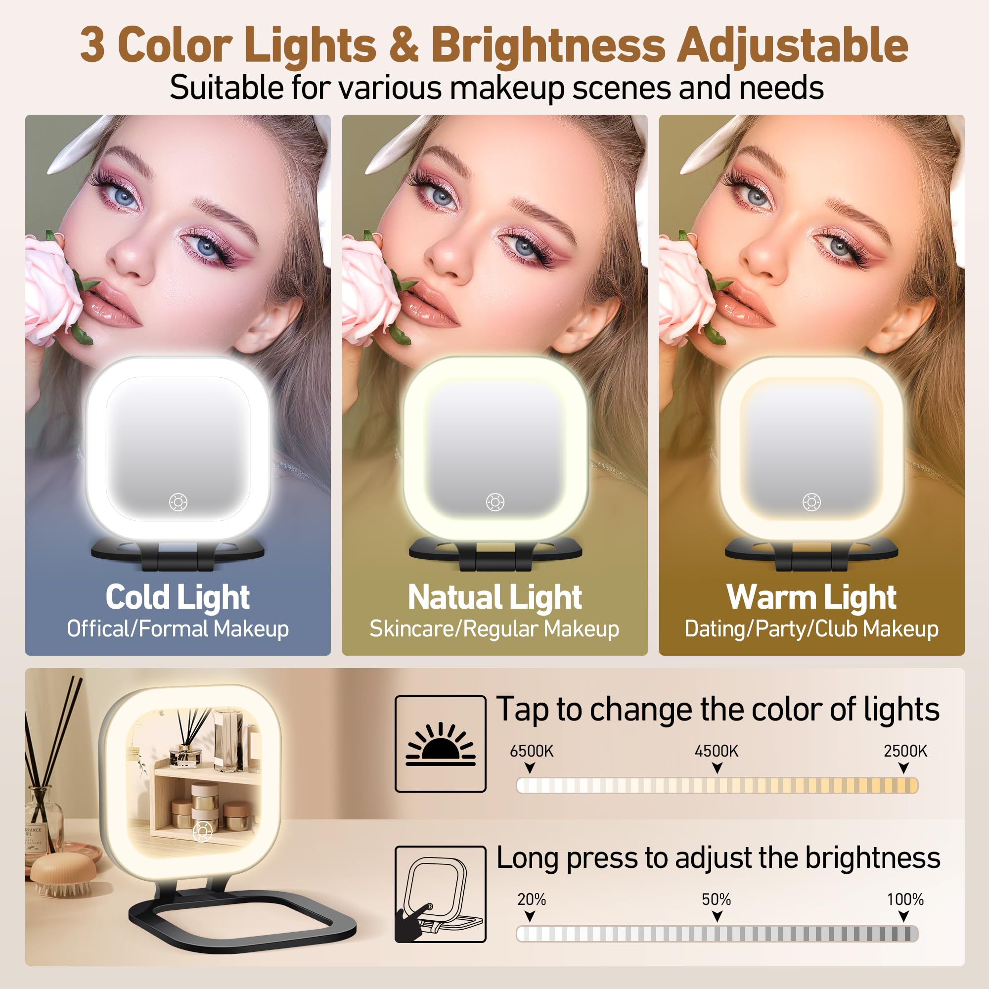 GOMIPURU mirror charges via USB-C for travel-friendly power