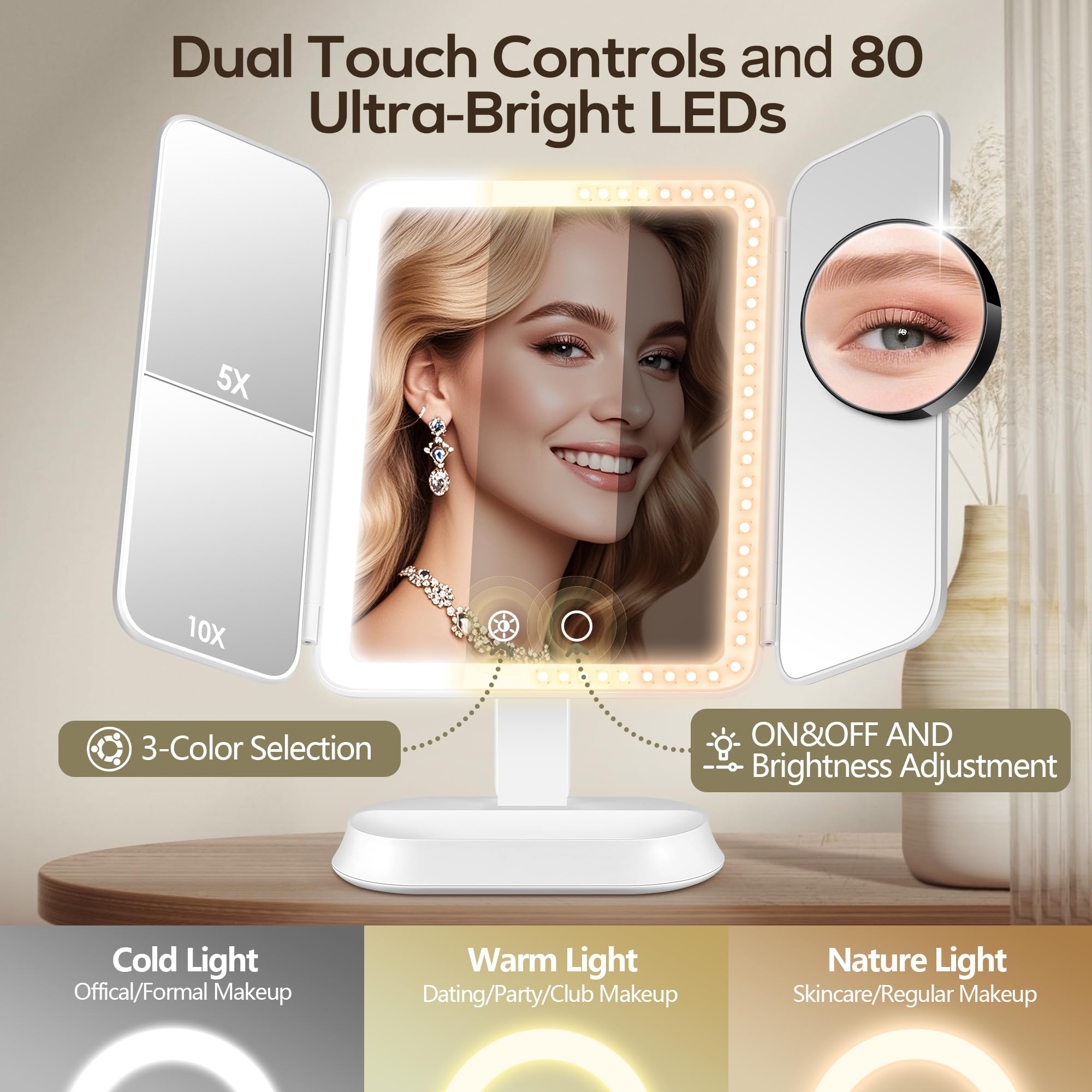 GOMIPURU vanity mirror type-C rechargeable power with long runtime