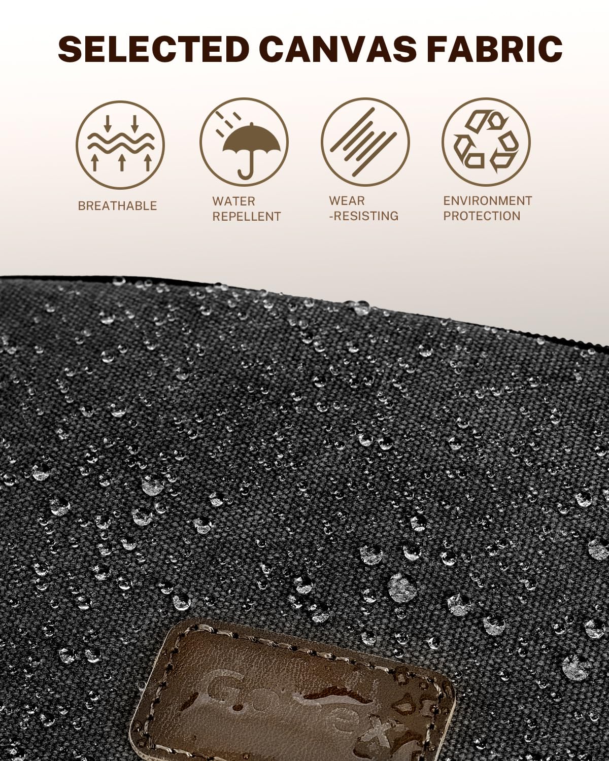 Gonex toiletry bag zipper closeup highlights durable hardware and leather pull for easy access.