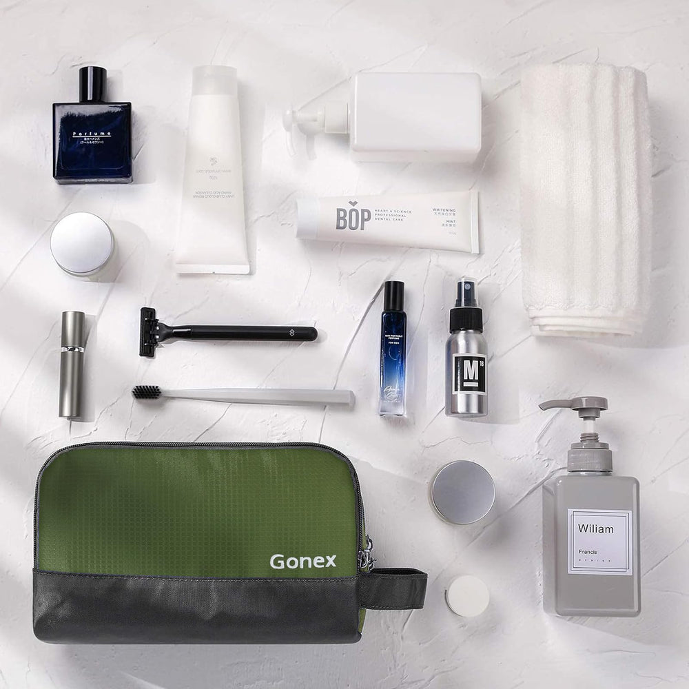Gonex travel toiletry bag compact size fits in a duffel.
