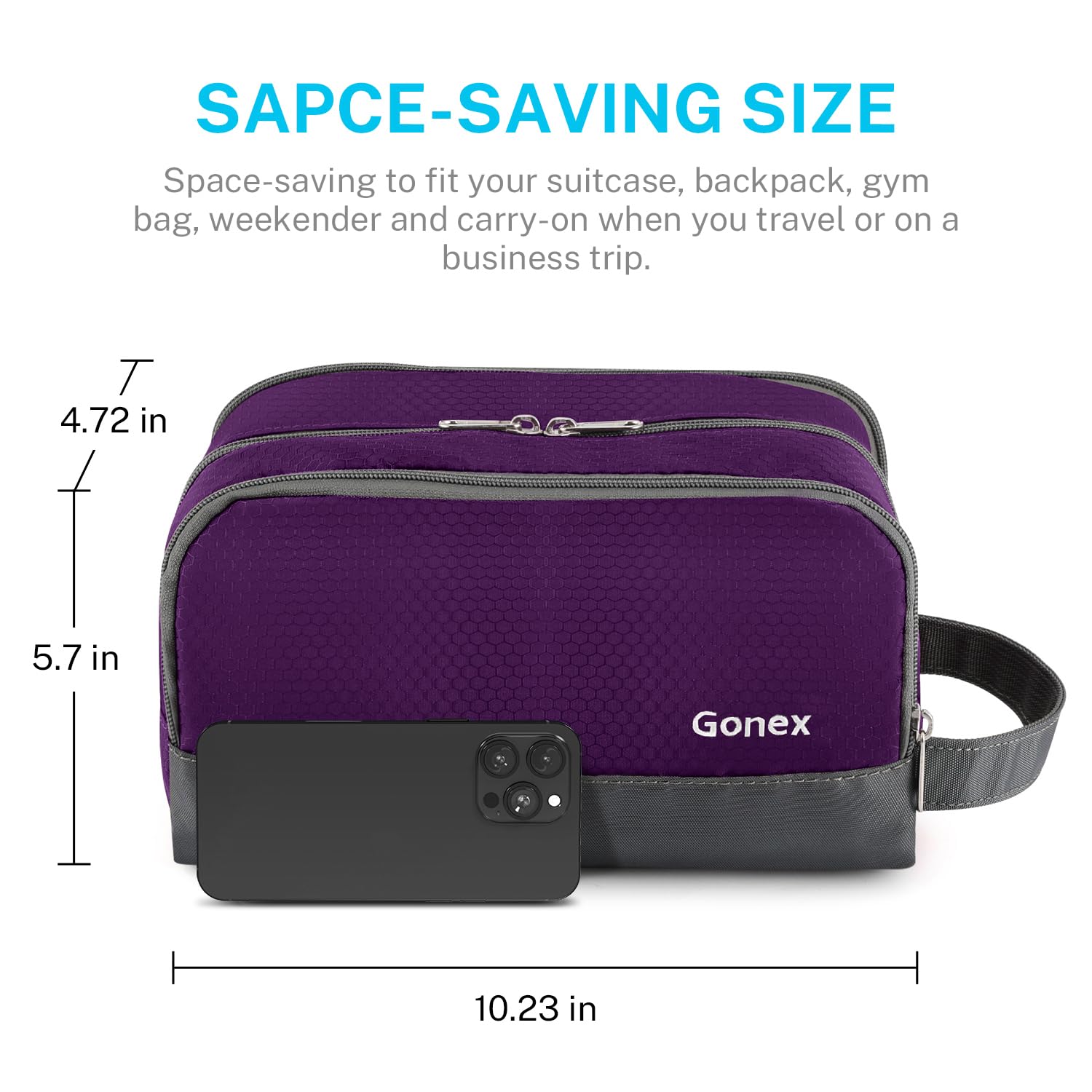 Gonex toiletry bag has a side handle for easy carrying