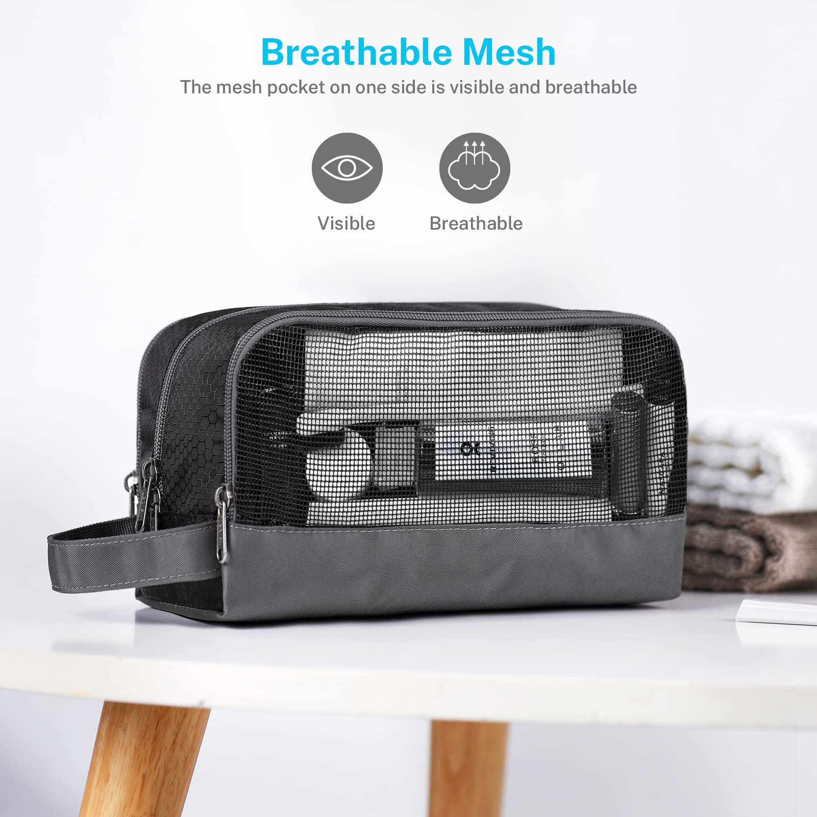 Gonex travel toiletry bag nylon black side pocket adds extra storage.