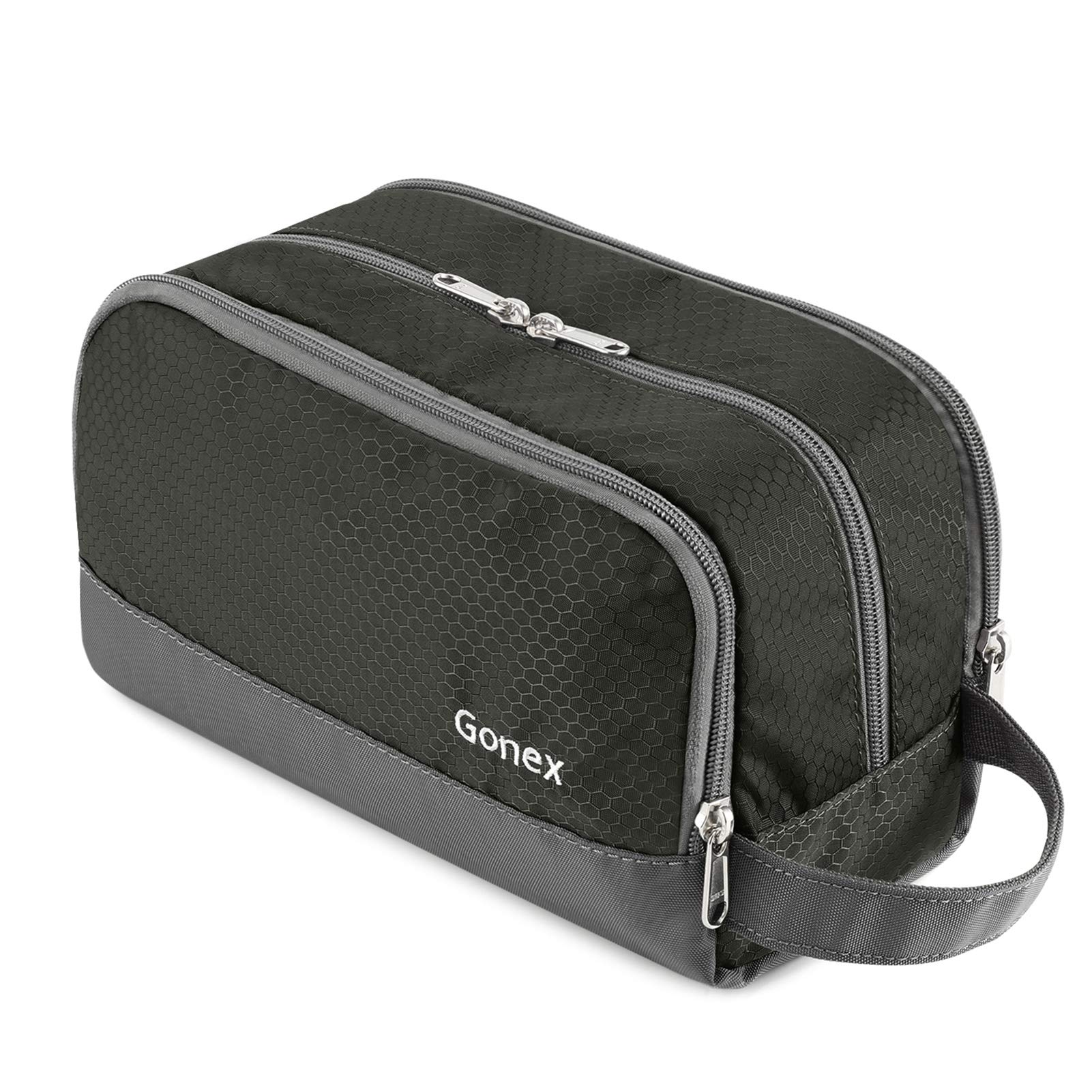 Gonex travel toiletry bag nylon gray, front view, compact for carry-on packing