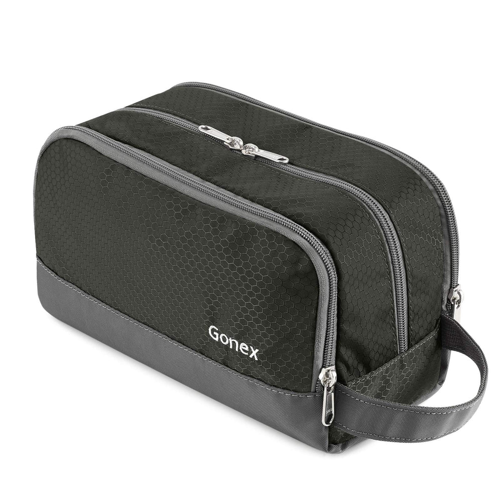 Gonex travel toiletry bag nylon gray, front view, compact for carry-on packing