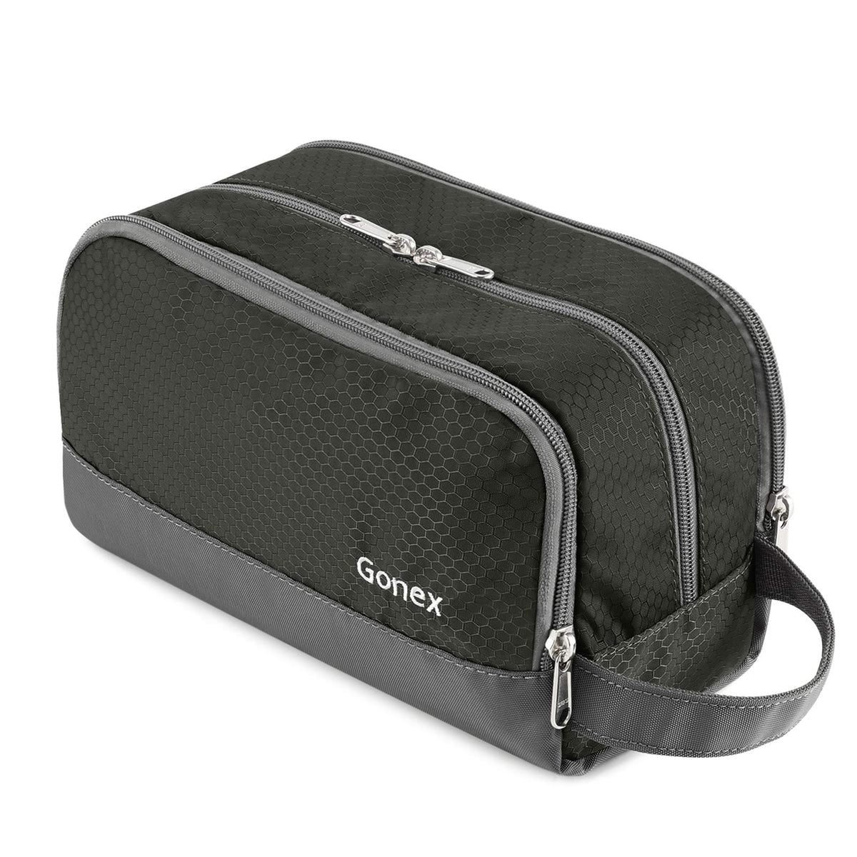 Gonex travel toiletry bag nylon gray, front view, compact for carry-on packing