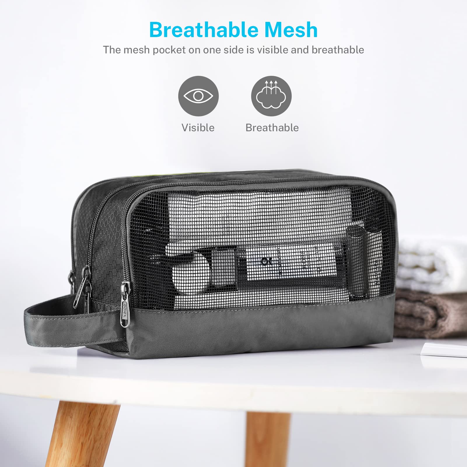 Gonex shaving bag gray, side handle for easy lifting