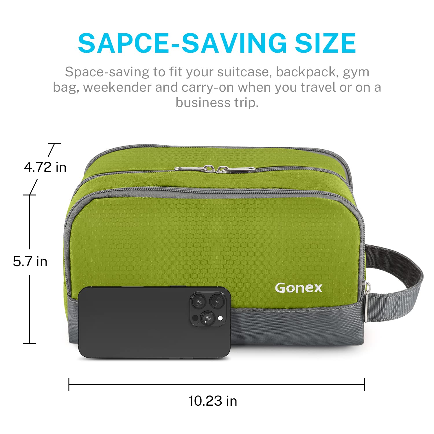 Gonex travel toiletry bag nylon green in-suitcase for convenient packing