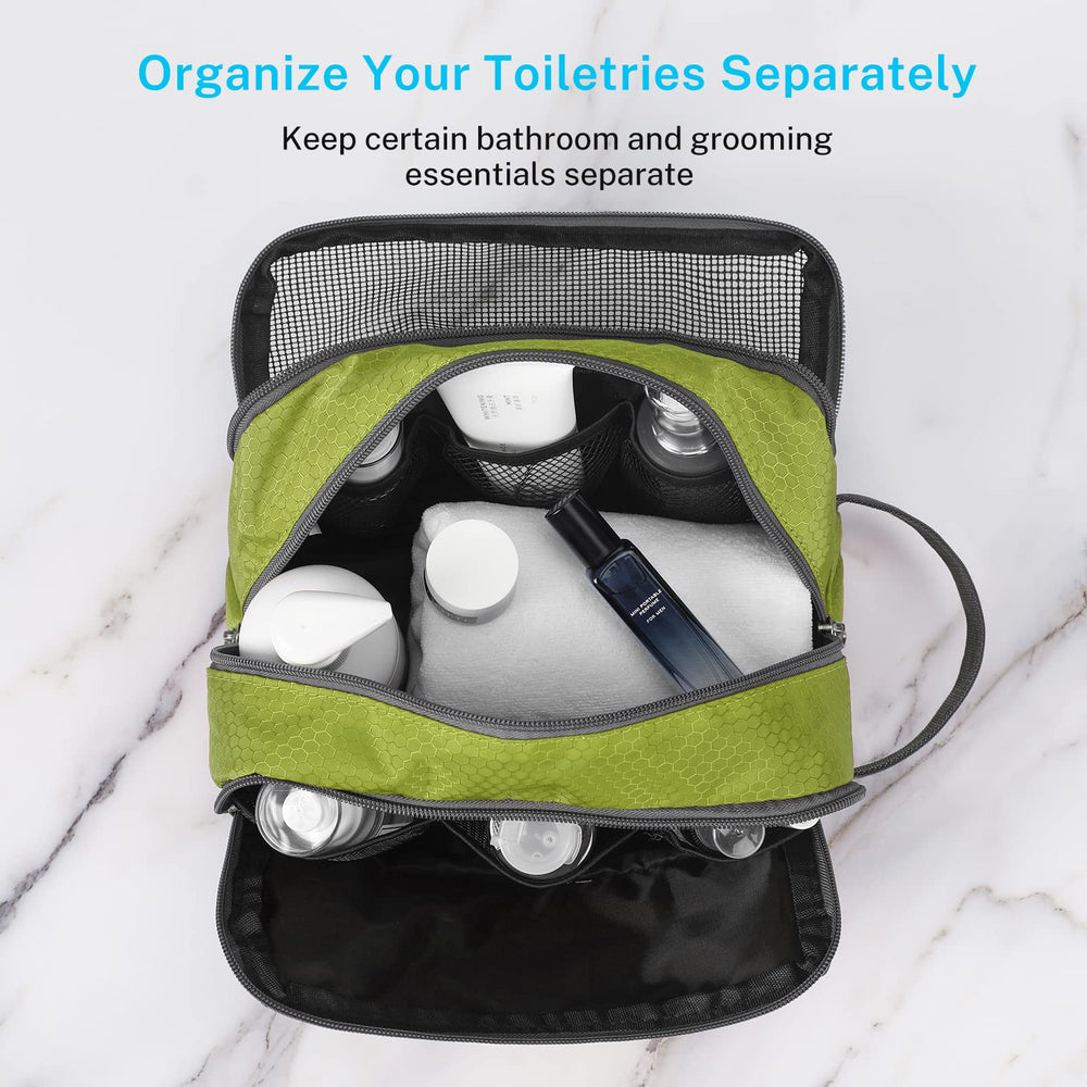 Gonex travel toiletry bag nylon green interior compartments keeps items visible