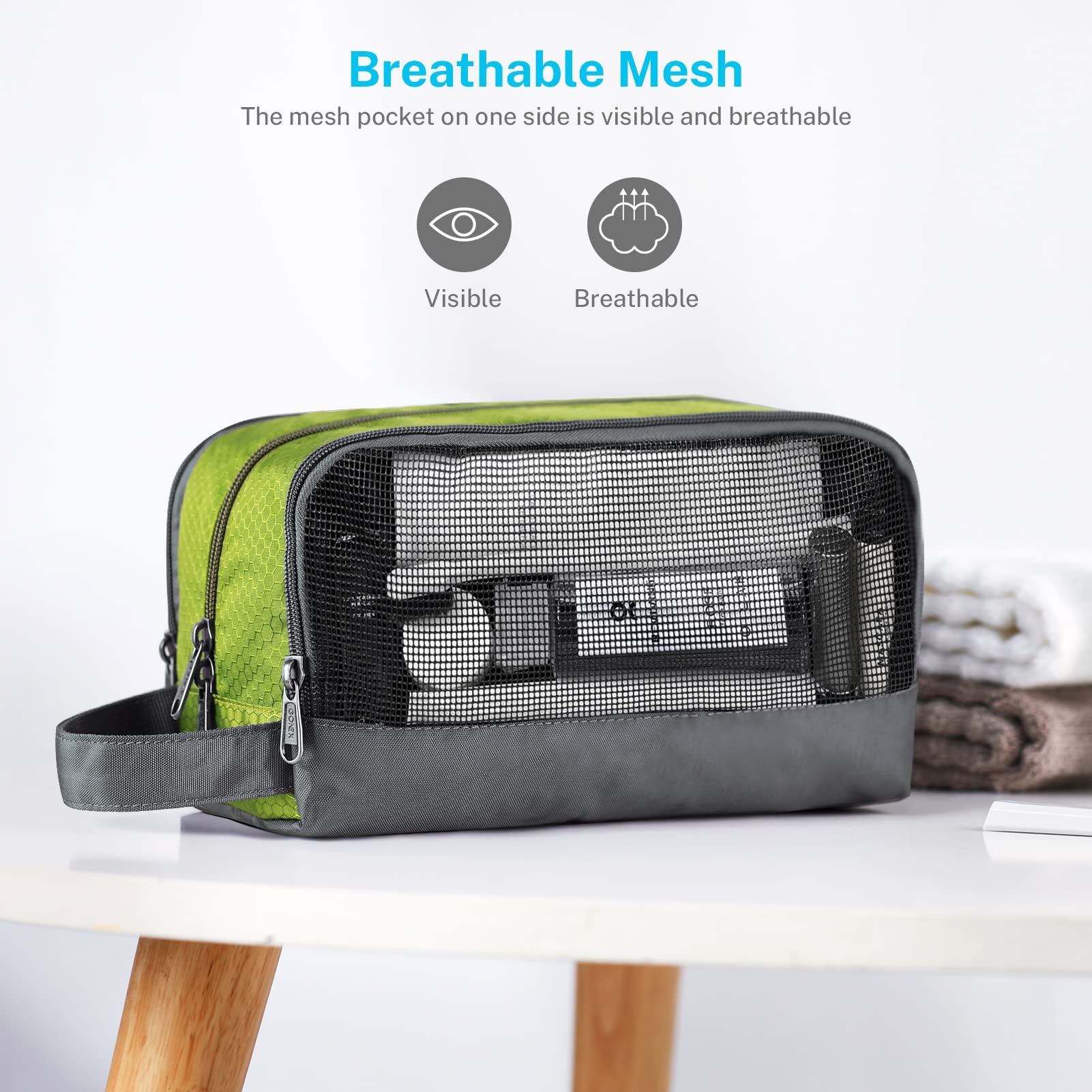 Gonex travel toiletry bag nylon green side-handle for comfortable carry
