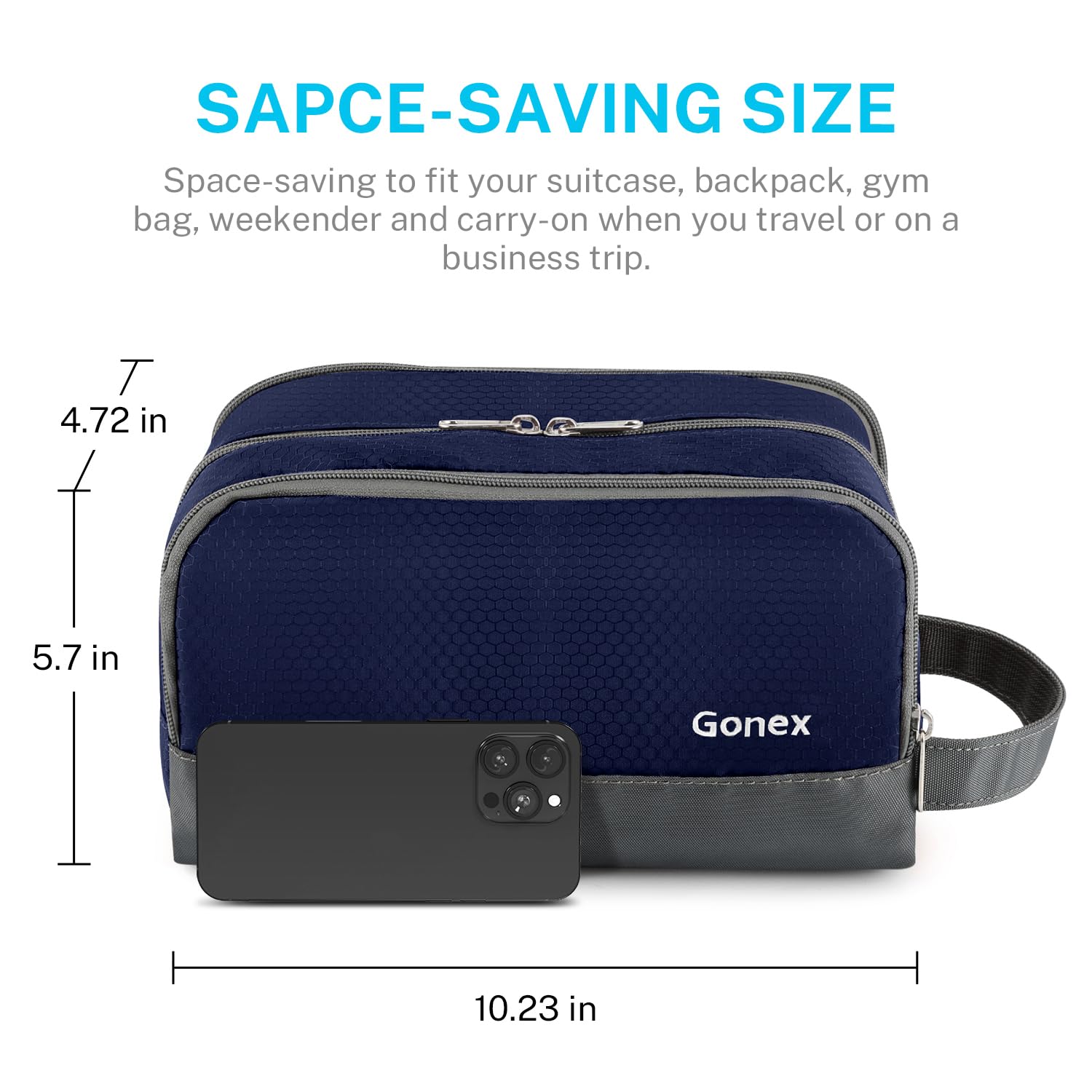 Gonex travel toiletry bag nylon main compartment ready for larger items