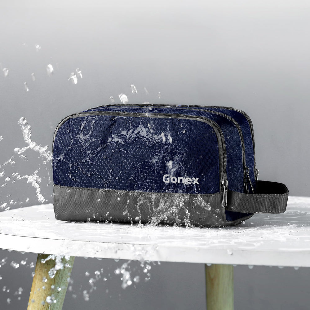 Gonex travel toiletry bag nylon side pocket open illustrating extra storage