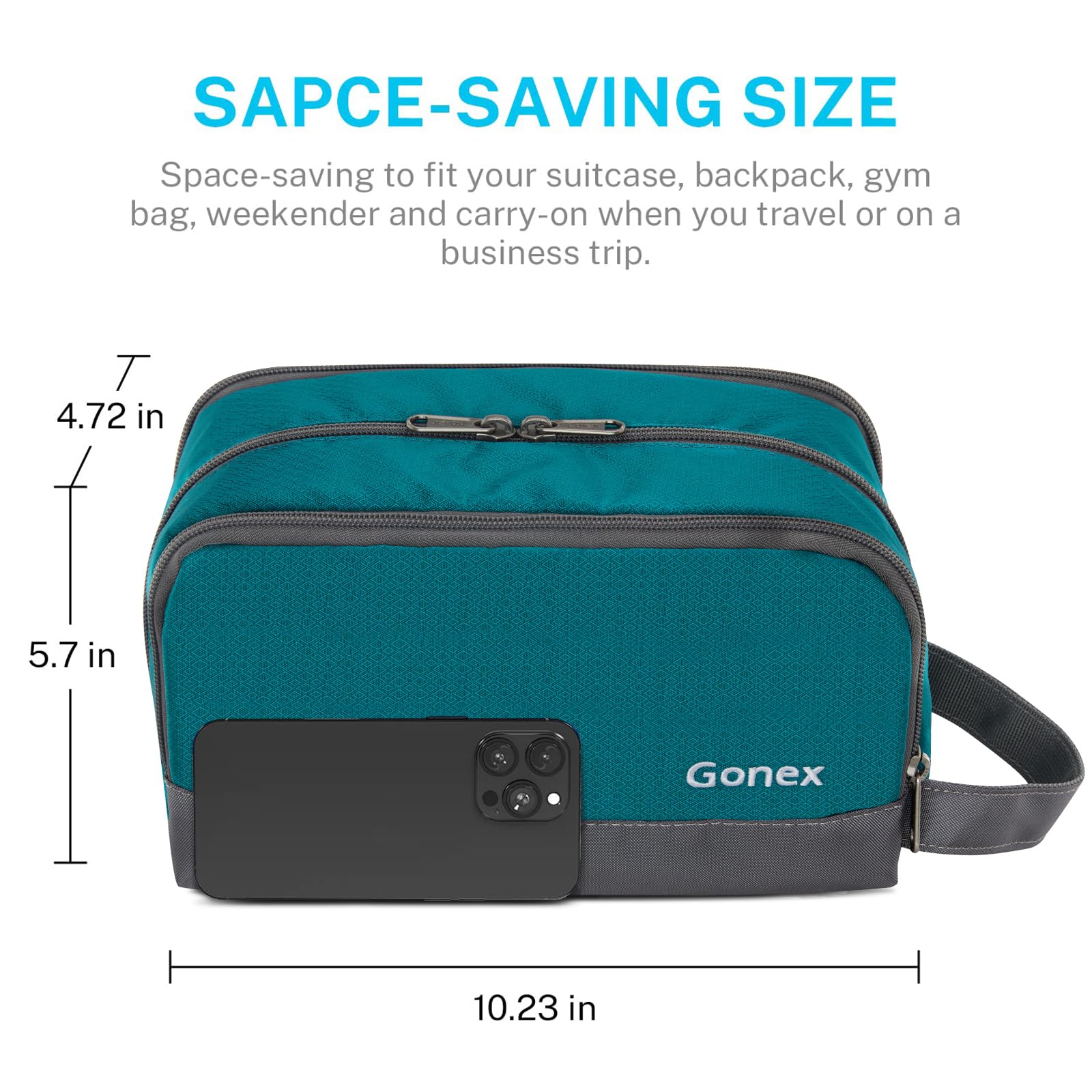 Gonex travel toiletry bag side pocket peacock green keeps small items organized and breathable