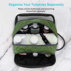 Gonex travel toiletry bag olive green zipper closure ensures secure packing during travel.