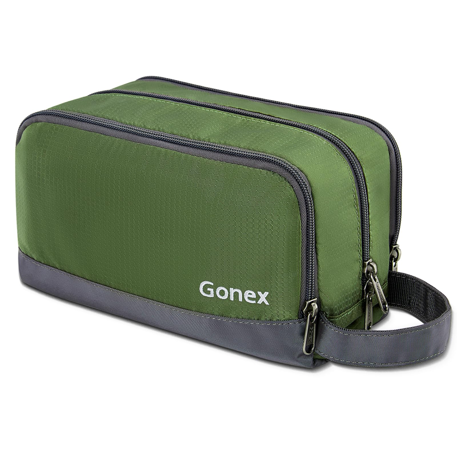 Gonex travel toiletry bag olive green keeps essentials organized during trips.