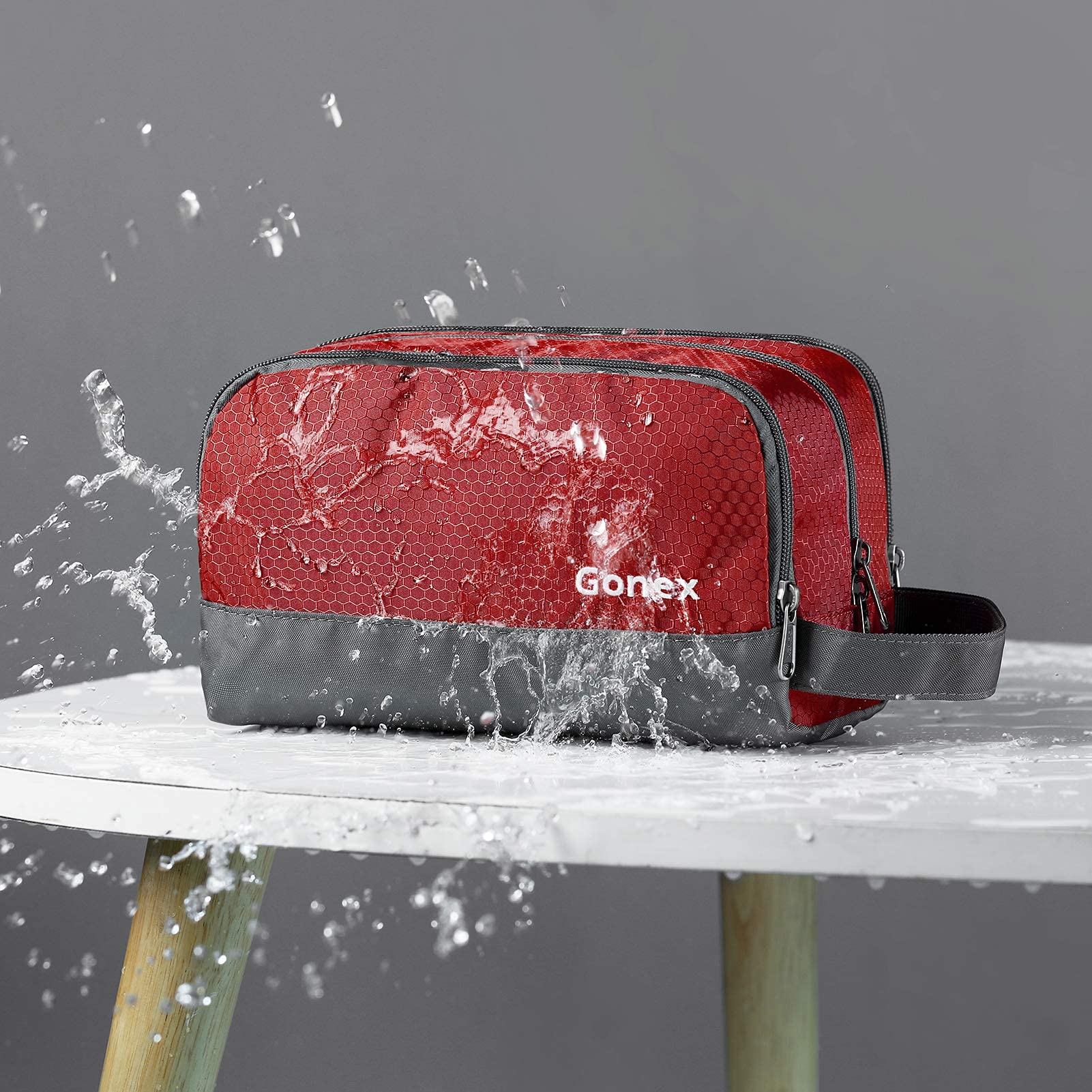 Gonex travel toiletry bag side handle detail emphasizes easy carry during trips