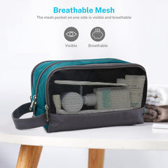 Gonex travel toiletry bag zipper closure peacock green secures belongings during transit