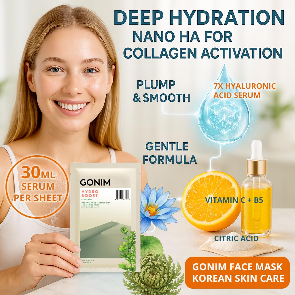 GONIM Hyaluronic Serum closeup emphasizes plumping hydration and soothing texture.