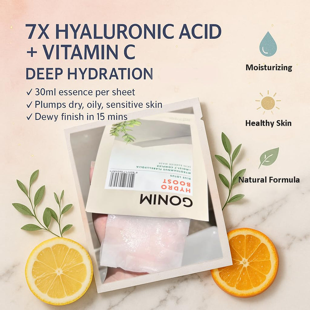 GONIM vitamin C and B5 panthenol sheet mask vibrant, brightening effect
