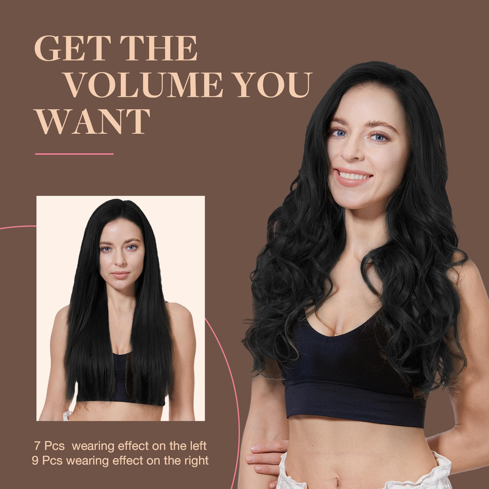 GOO GOO clip-in extensions care image suggesting weekly oil and gentle brushing.