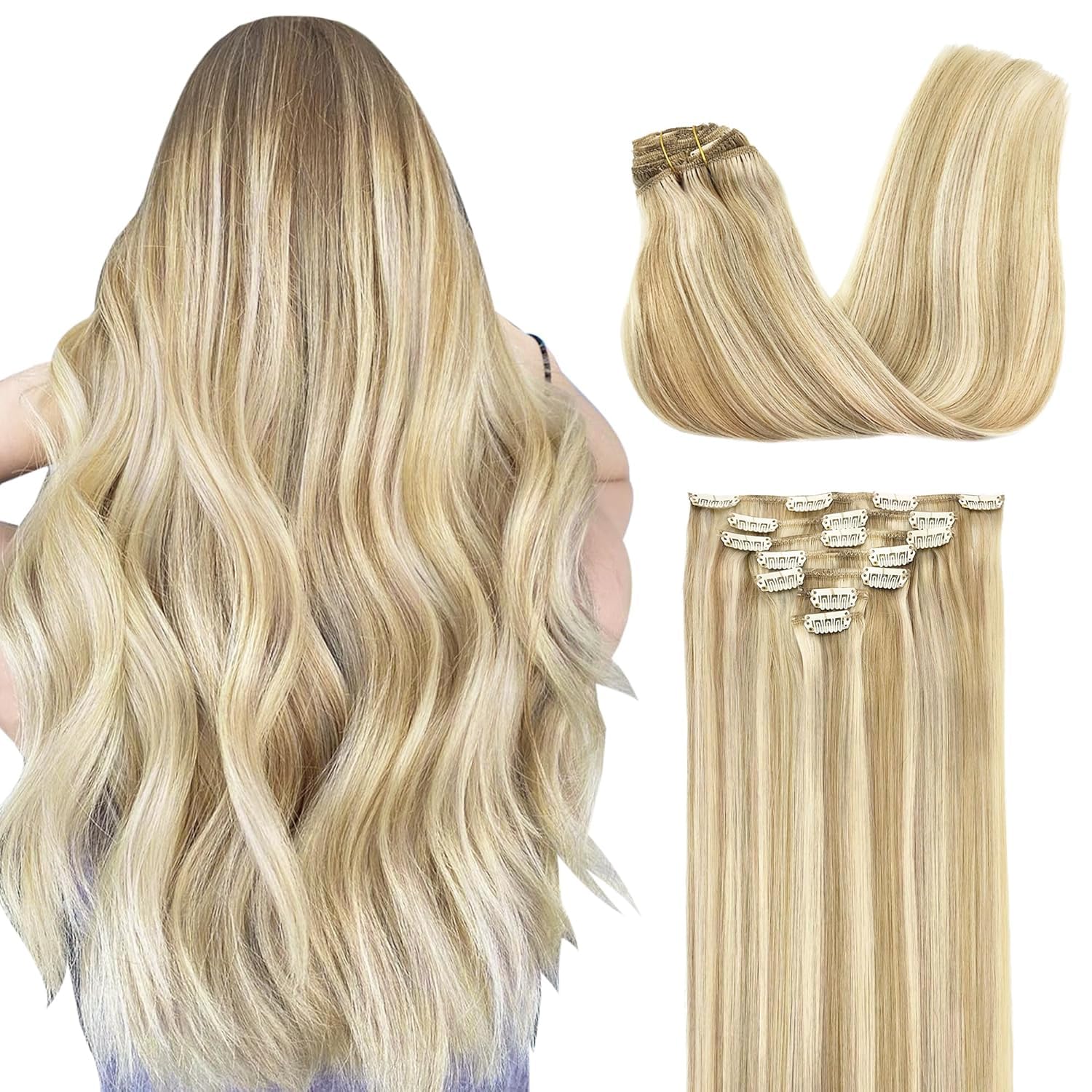 GOO GOO clip-in hair extensions front view for instant volume and natural blend.