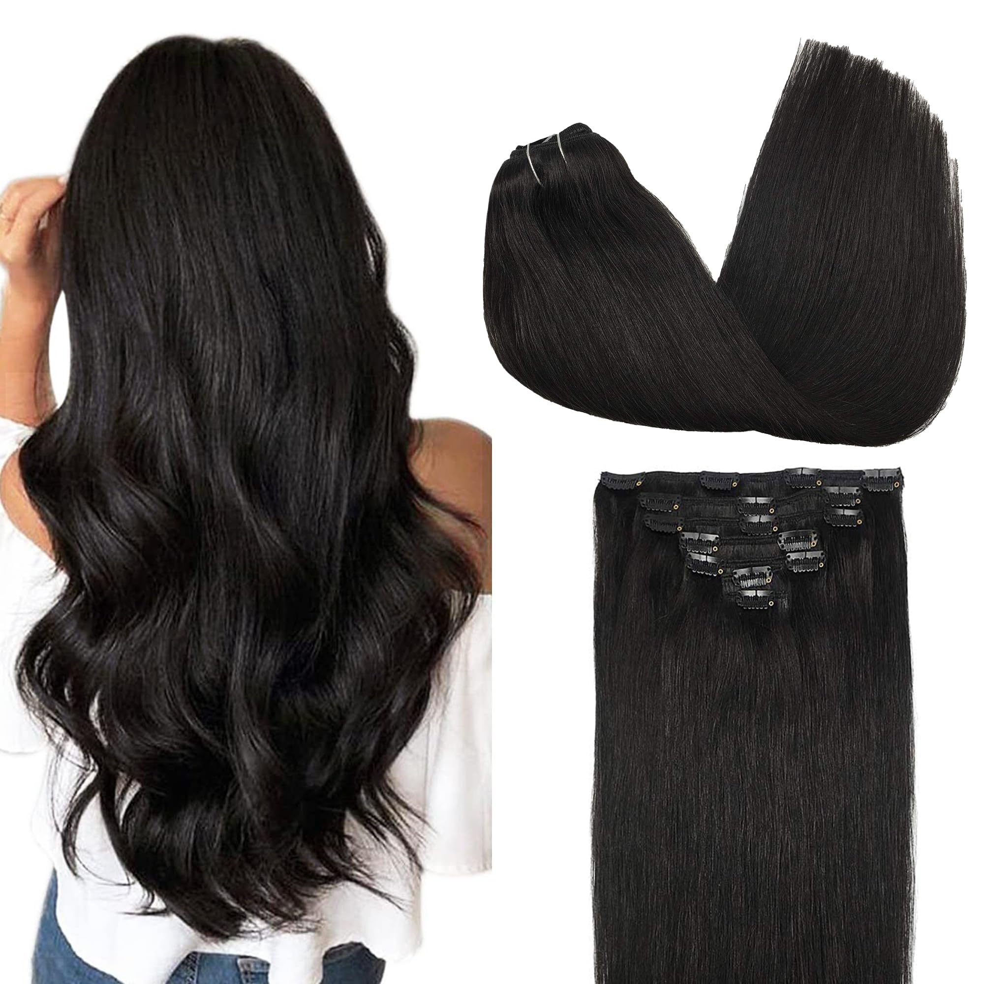 GOO GOO clip-in hair extensions real human hair close-up showcases natural texture for seamless blending