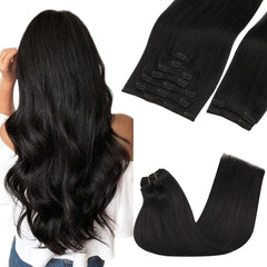 GOO GOO clip-in extensions with real human hair for natural blending.