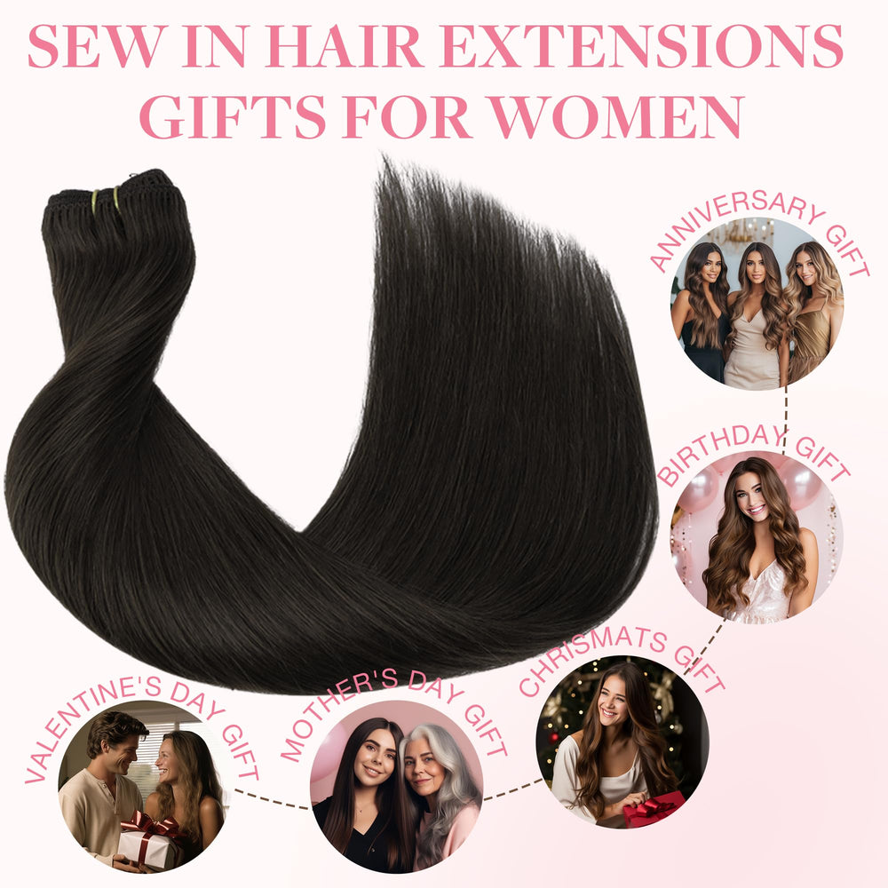GOO GOO Sew-in Extensions model with straight hair shows shine