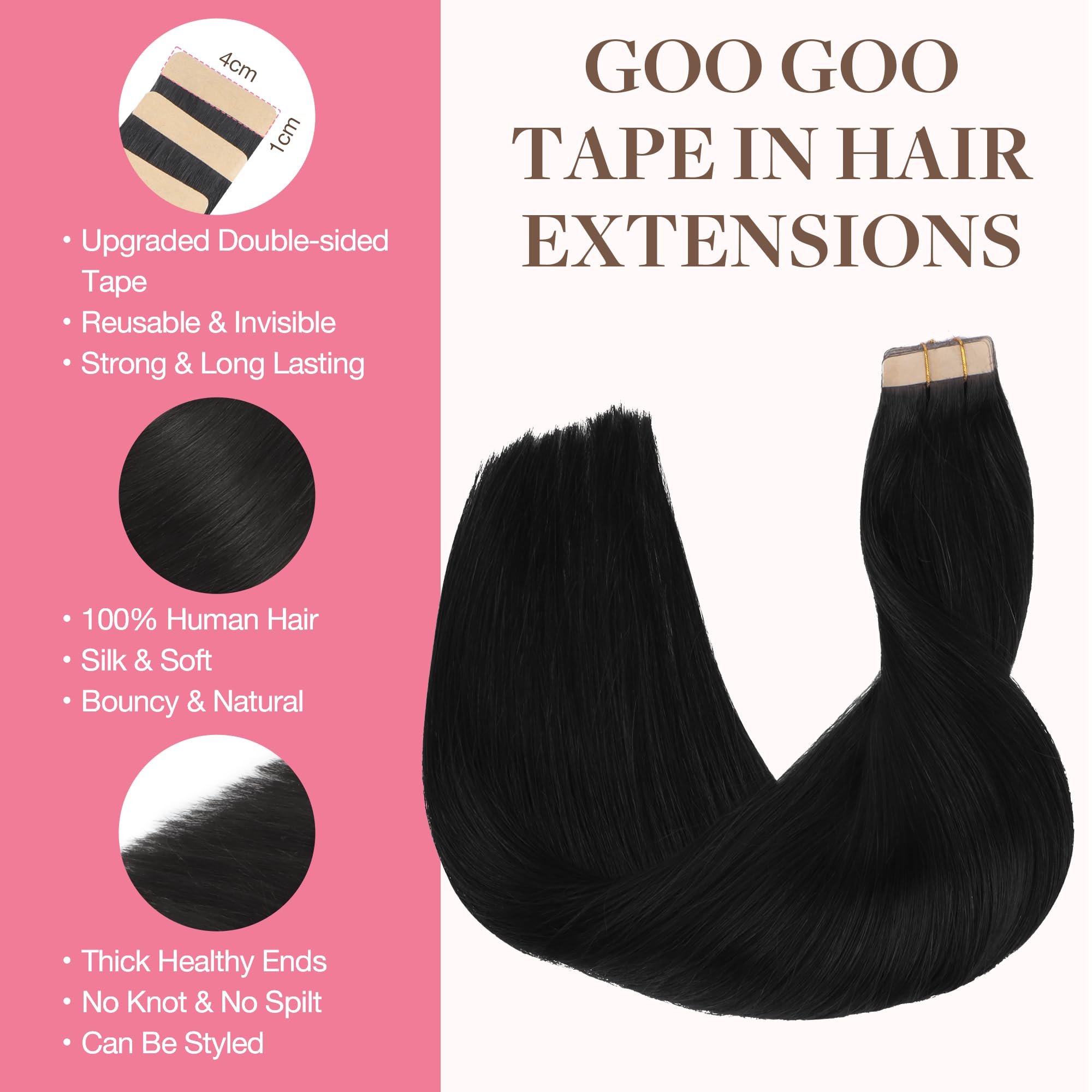 GOO GOO skin weft seamless extensions close-up showing invisible attachment.