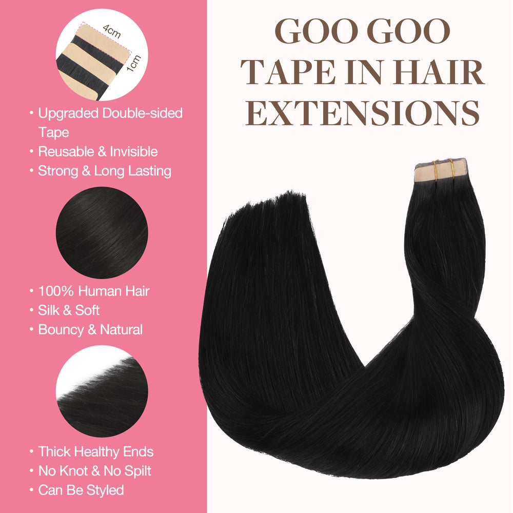 GOO GOO skin weft seamless extensions close-up showing invisible attachment.
