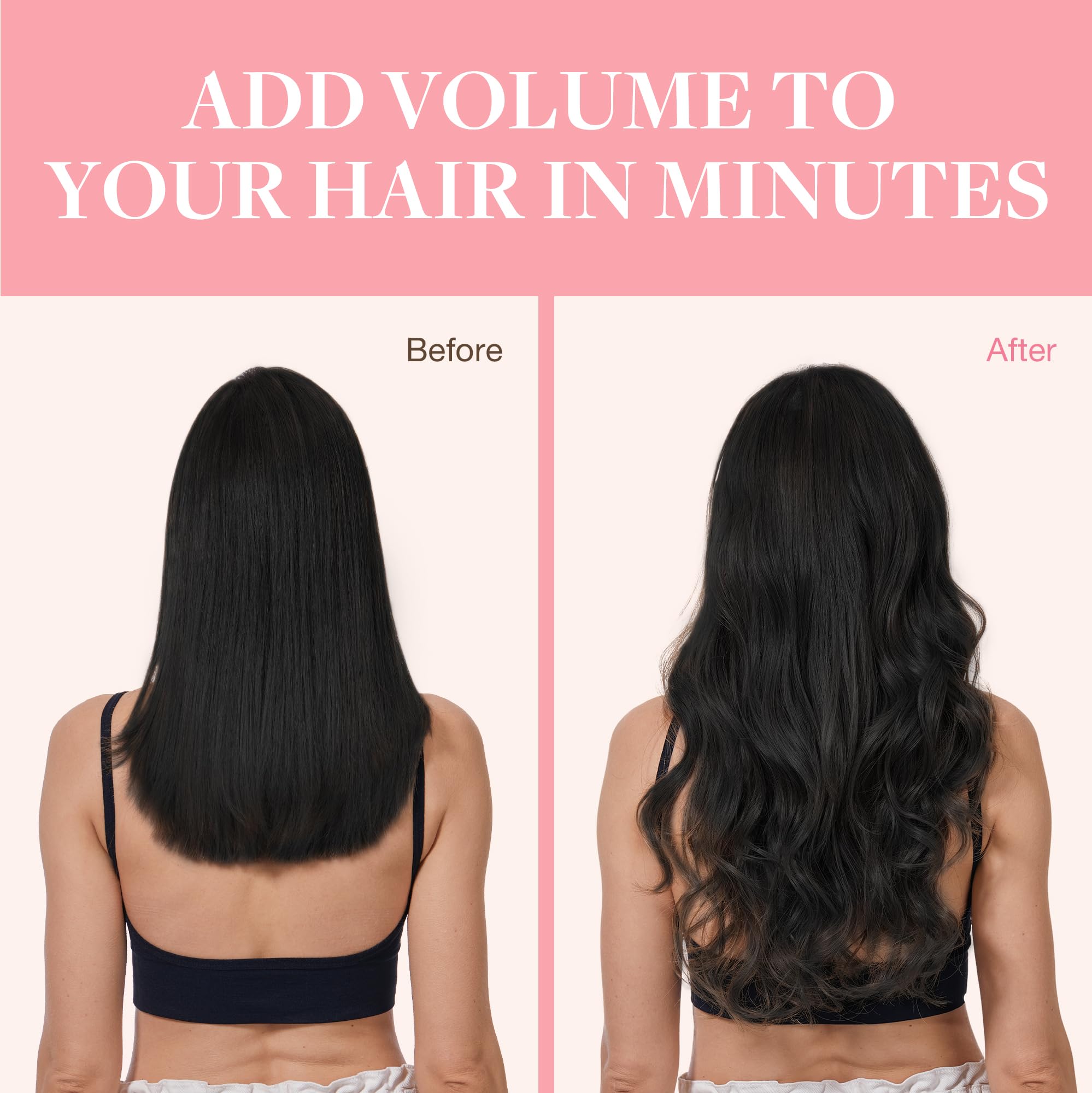 GOO GOO application steps illustrate easy clip-in method for a balanced, natural finish