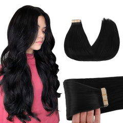 GOO GOO jet black tape-in extensions, 20in, 50g, 20pcs for seamless length and natural blend.