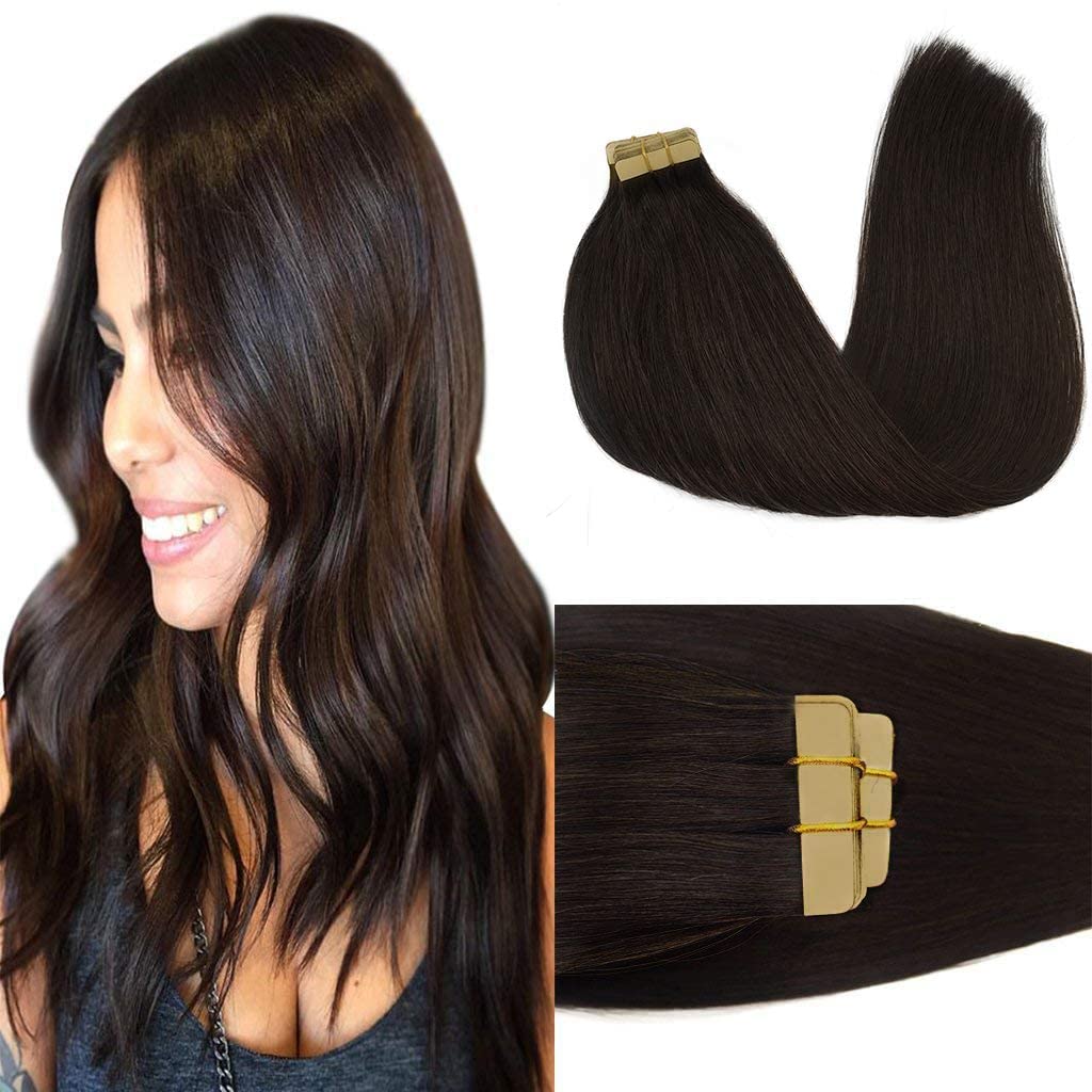 GOO GOO tape-in extensions 20in dark brown with silky-straight blend