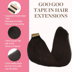 GOO GOO tape-in extensions Remy hair 20in dark brown skin-weft seamless