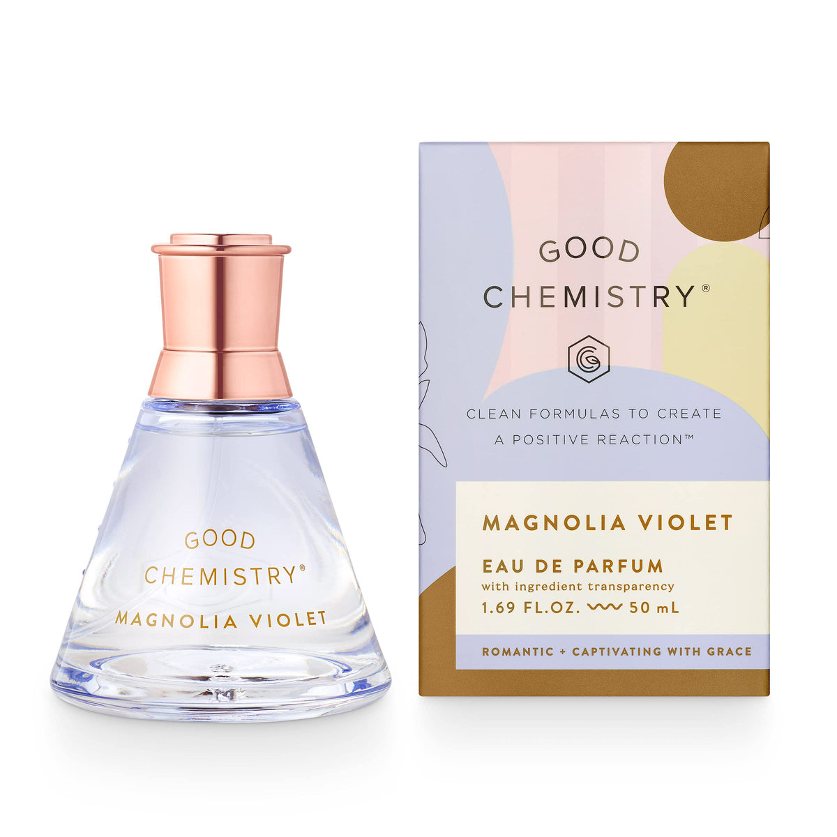 Good Chemistry Magnolia Violet eau de parfum bottle showcases elegant floral notes for daily wear.