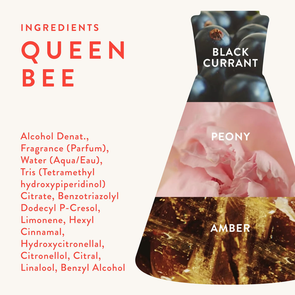 Label detail of Good Chemistry Queen Bee Travel Spray highlighting vegan promise