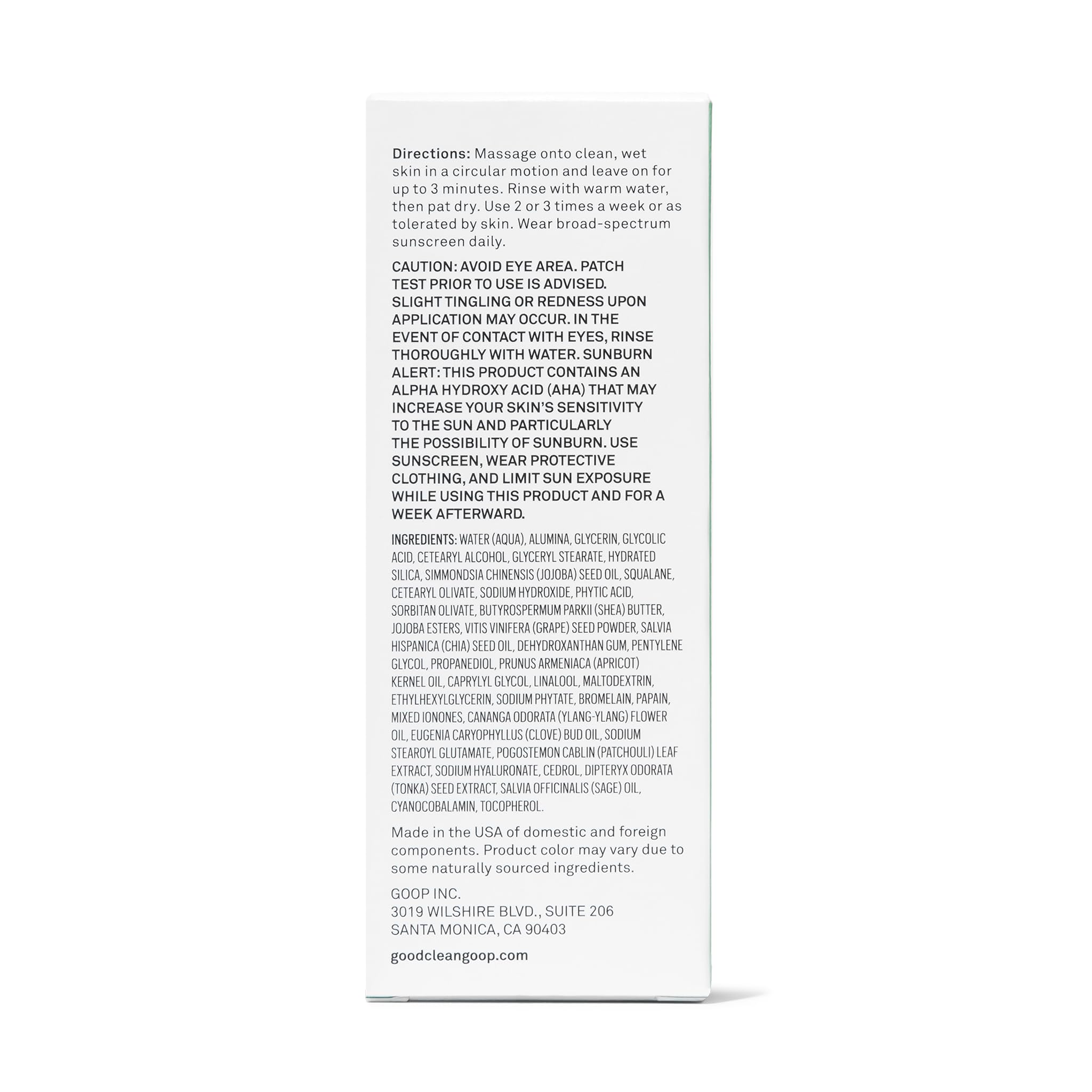 Good Clean Goop Fruit Facial Scrub natural ingredients image highlighting AHA glycolic acid.