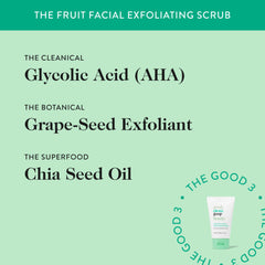 good.clean.goop Fruit Facial Scrub chia oil droplets suggesting barrier-supporting nourishment.