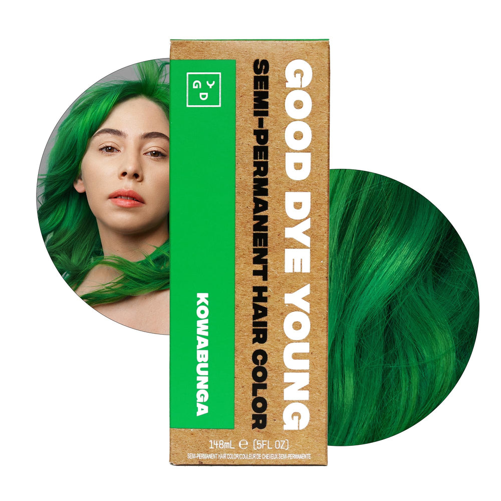 Good Dye Young Kowabunga bottle pour showcases vibrant green color for bold looks.