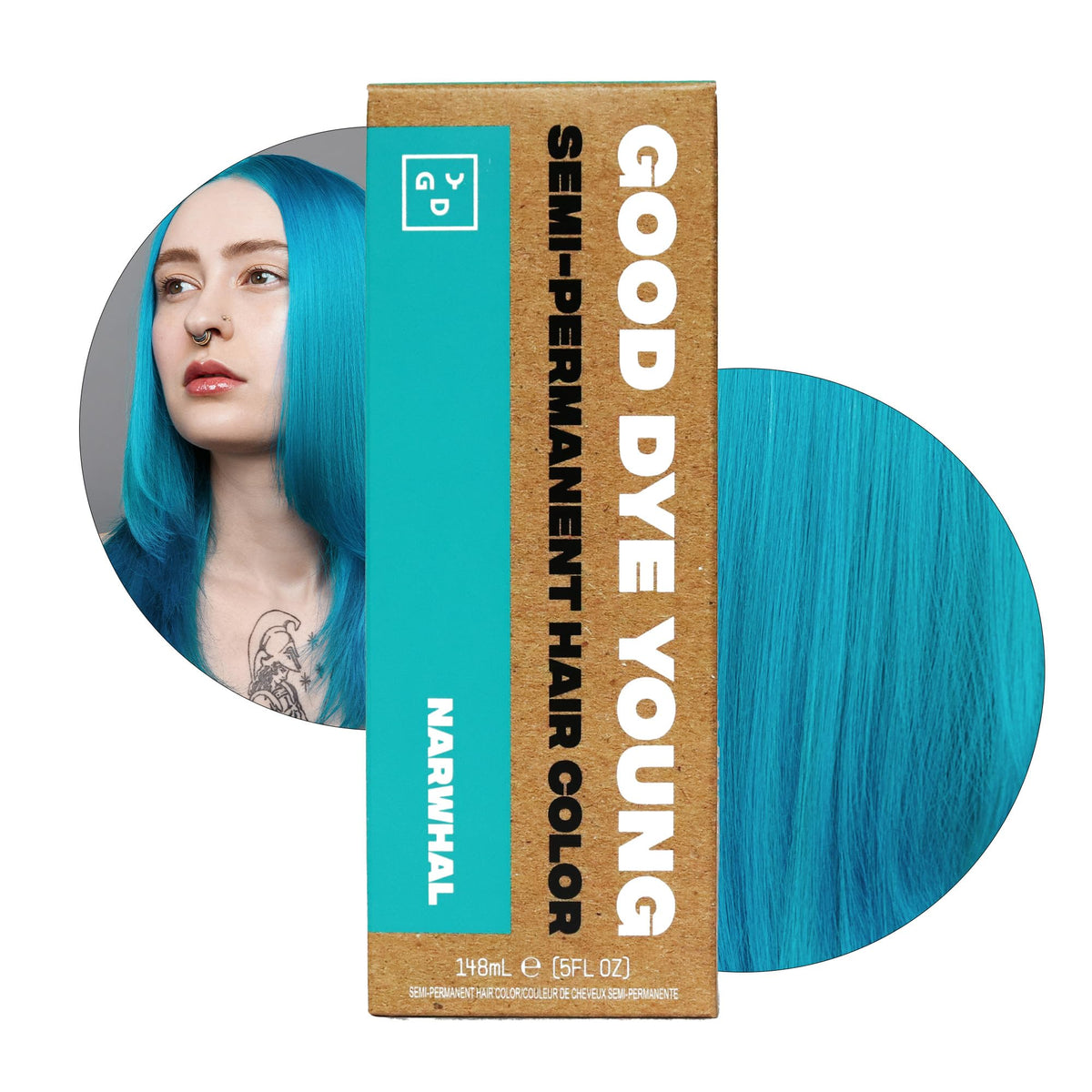 Good Dye Young narwhal bottle pour shows vibrant teal color ready to apply