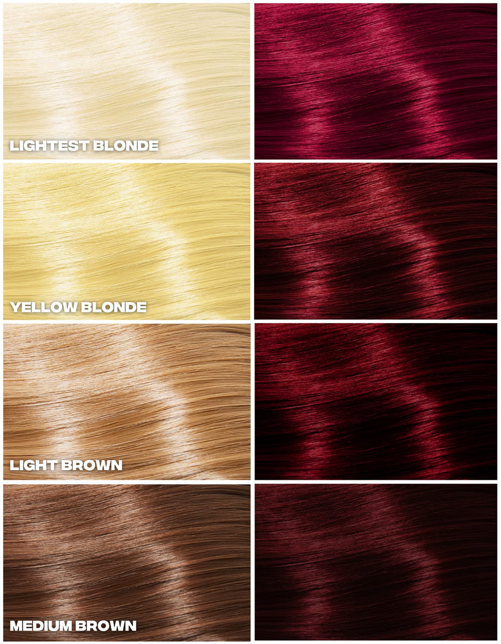 Good Dye Young red shade swatches reveal true tone and depth.