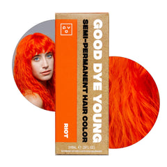 Good Dye Young Riot hair dye tube delivering neon orange color for bold looks.