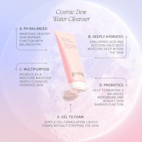 good light Cosmic Dew Water Cleanser bottle pour, easy dispensing for quick daily use