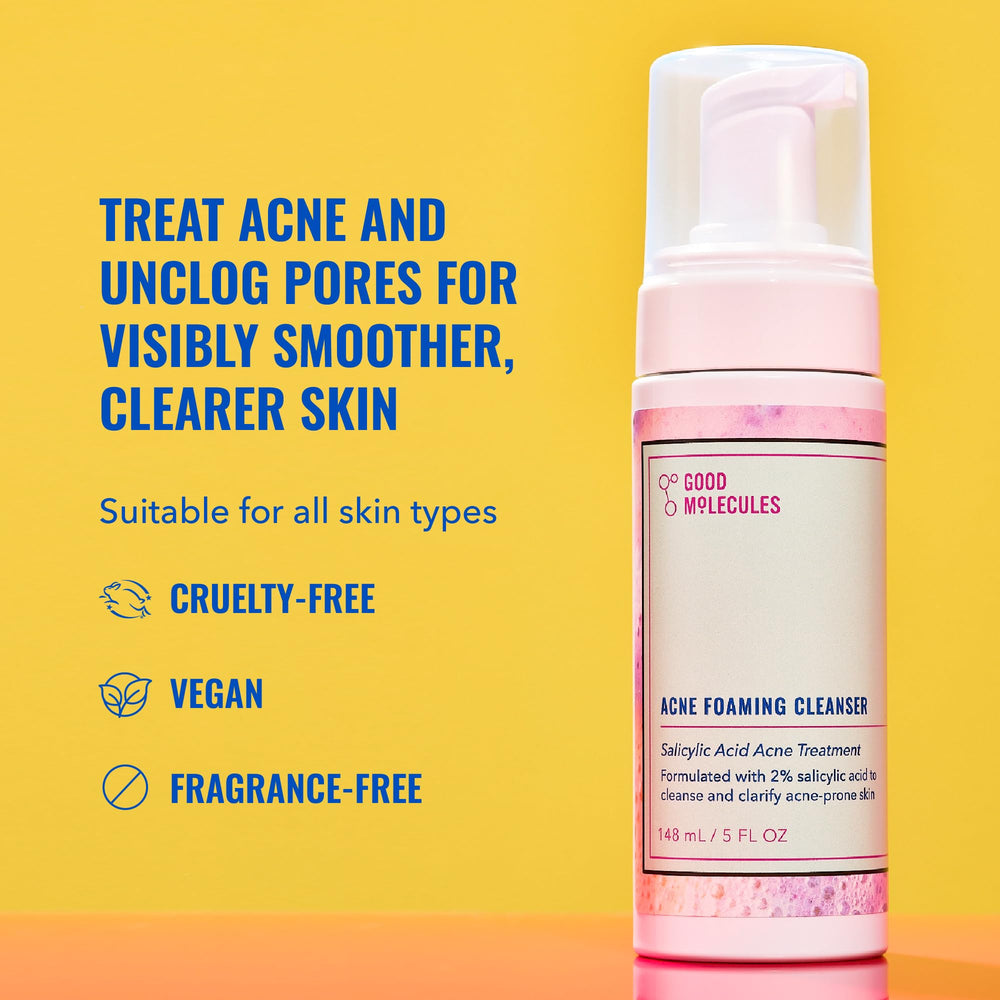 Good Molecules Acne Foaming Cleanser closeup foam image demonstrating exfoliation and pore cleansing.