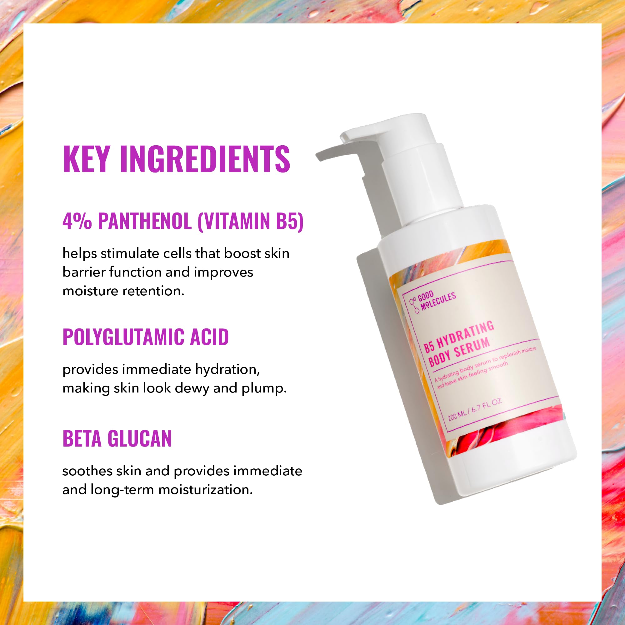 Good Molecules B5 Hydrating Body Serum on forearm demonstrates immediate hydration.