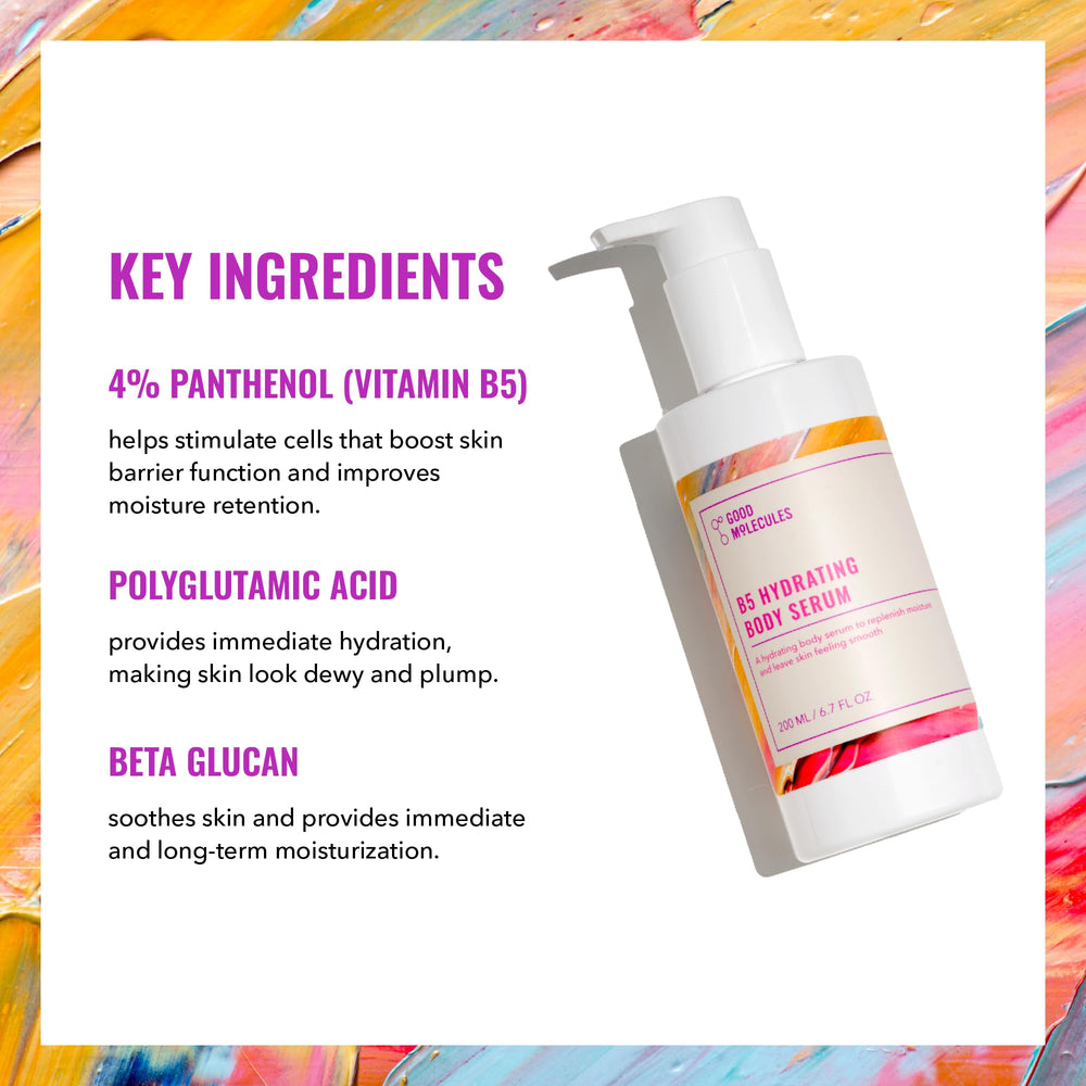 Good Molecules B5 Hydrating Body Serum on forearm demonstrates immediate hydration.