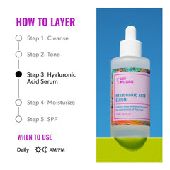 Good Molecules Hyaluronic Acid Serum damp skin application demonstrates faster absorption and reduced tackiness.
