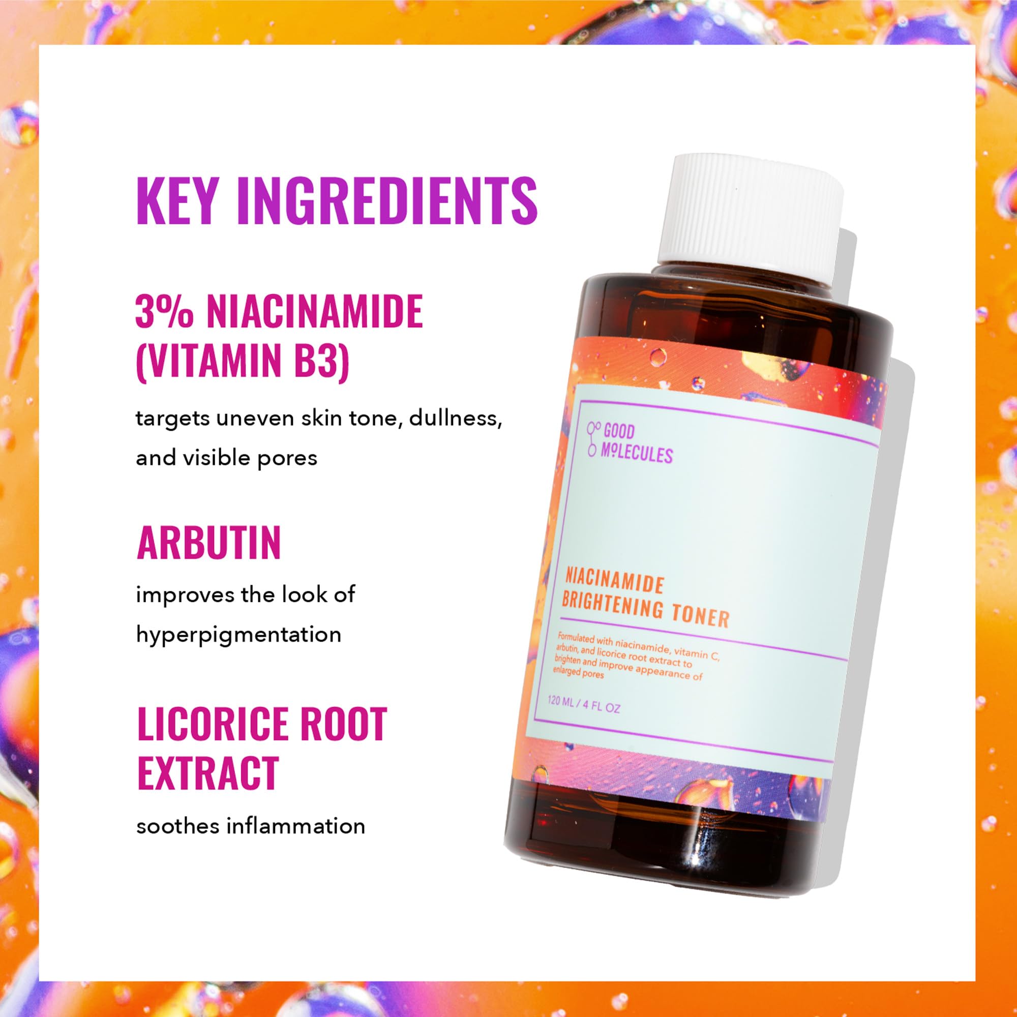 Good Molecules Niacinamide Brightening Toner liquid poured into hand suggests easy daily use