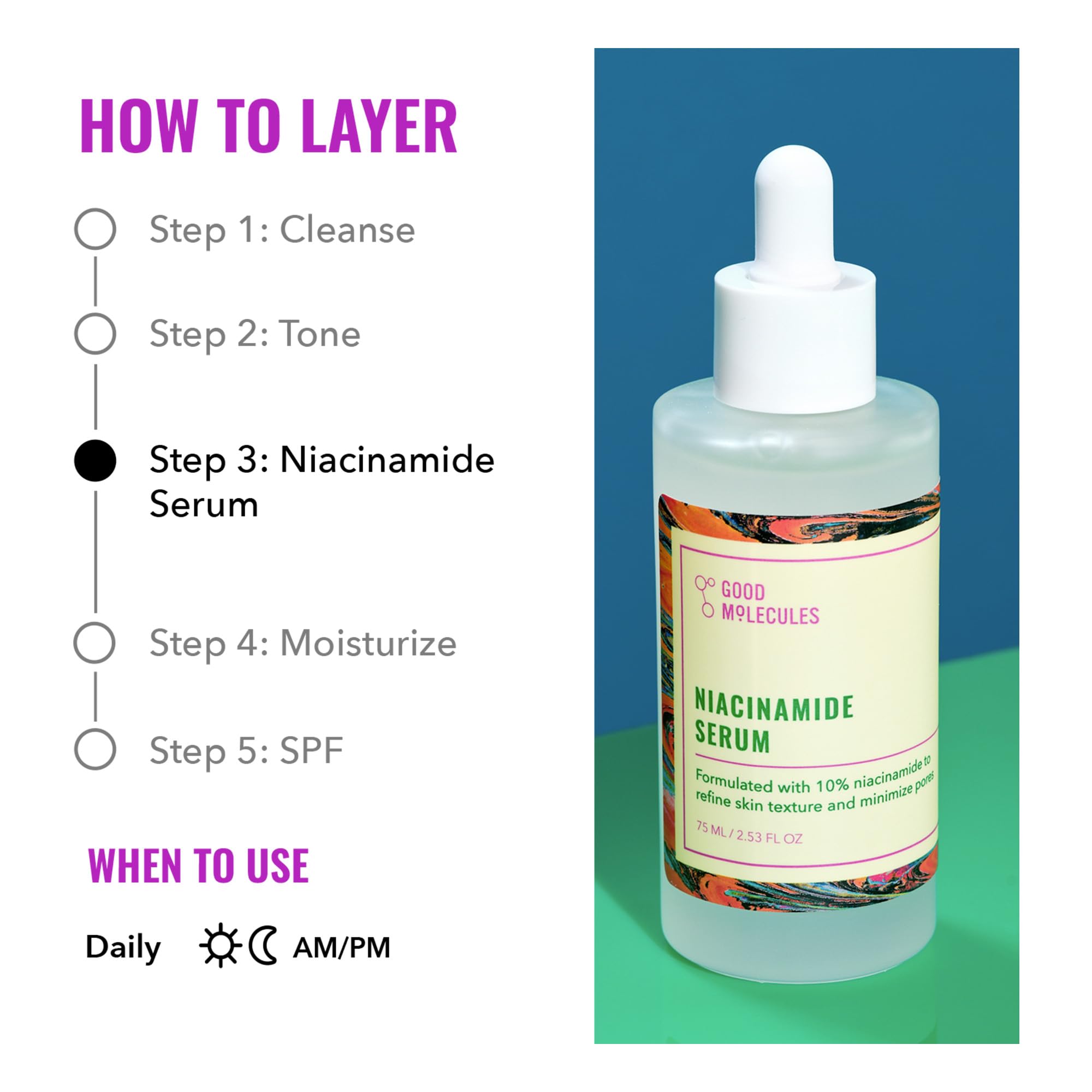 Good Molecules Niacinamide Serum texture closeup highlighting lightweight, hydrating feel